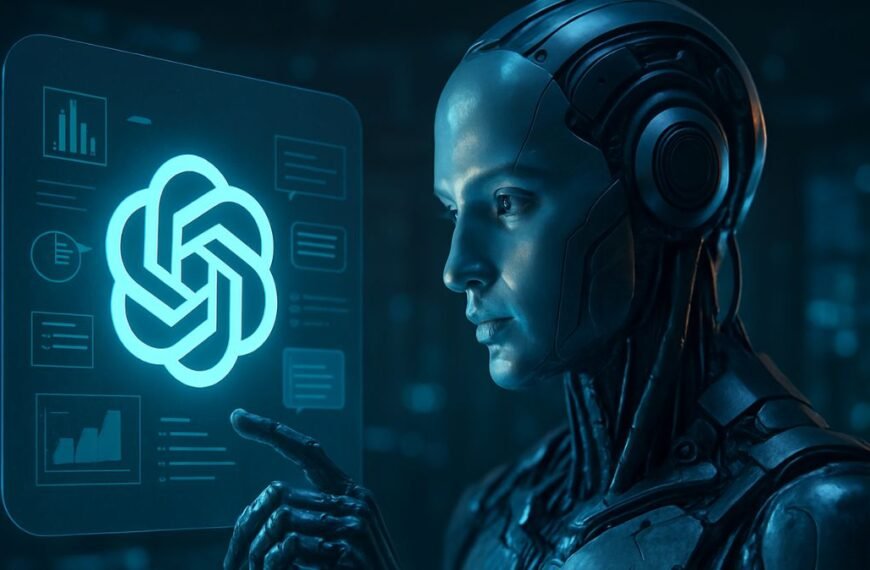 Mastering ChatGPT Prompts: Ultimate Guide with 350+ Examples, Futuristic high-resolution digital illustration depicting a sleek, advanced AI interface in a clean, modern environment with glowing holographic elements and metallic surfaces.
