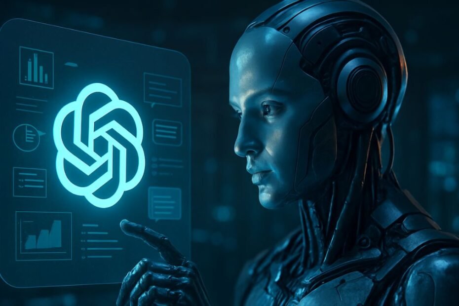 Mastering ChatGPT Prompts: Ultimate Guide with 350+ Examples, Futuristic high-resolution digital illustration depicting a sleek, advanced AI interface in a clean, modern environment with glowing holographic elements and metallic surfaces.